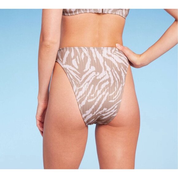 Wild Fable - Women's Ribbed High Waist High Leg Cheeky Bikini Bottom-Tan-XXS(00) - Picture 2 of 12